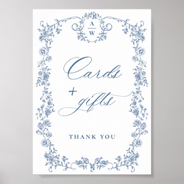 Póster Tarjetas de Grace y Regalos de Blue Flower Ornate  (Frente)