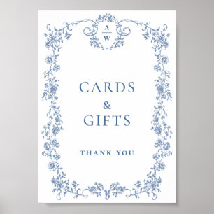 Póster Tarjetas de Grace y Regalos de Blue Flower Ornate