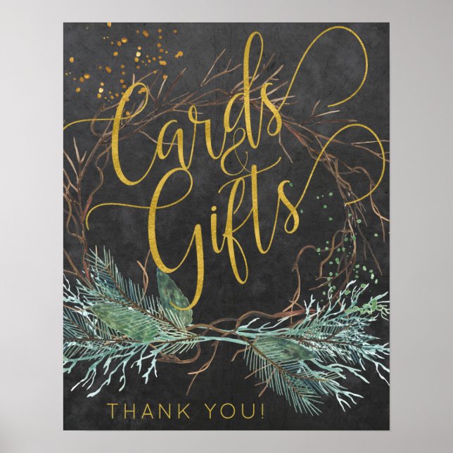 Póster Tarjetas de guión oro y signo de boda de naturalez (Frente)