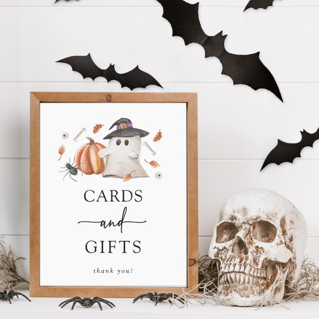 Póster Tarjetas de Halloween y regalos Rótulo Baby Shower (Halloween Cards and Gifts Sign A Little Boo Is Almost Due Baby Shower Fall Autumn Orange Pumpkins)