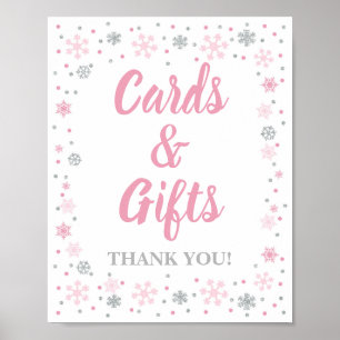 Póster Tarjetas de invierno y regalos Rótulo Copos de nie