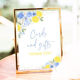 Póster Tarjetas de limón azul floral y regalos Ducha de n