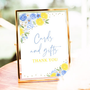 Póster Tarjetas de limón azul floral y regalos Ducha de n