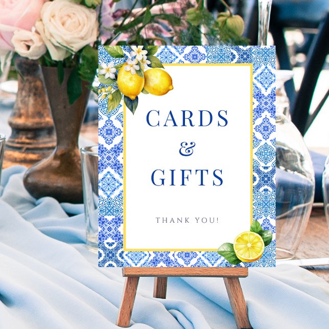Póster Tarjetas de limón italianas Regalos Boda Rótulo Po (Italian Lemon Cards Gifts Wedding Sign Poster)