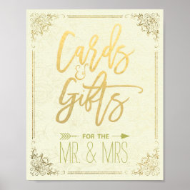 Póster Tarjetas de marco floral Gold Script Regalos Rótul