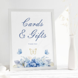 Póster Tarjetas de mariposa azul y regalos