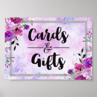 Tarjetas de matrimonio morado con flores y plata