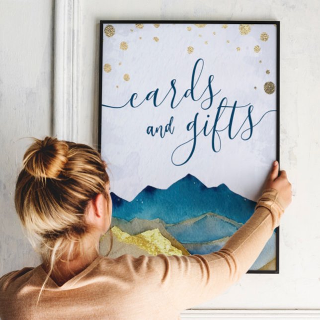 Póster Tarjetas de matrimonio regalos Watercolor Blue Gol (Subido por el creador)