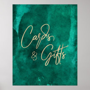 Póster Tarjetas de matrimonio y regalos de color verde es
