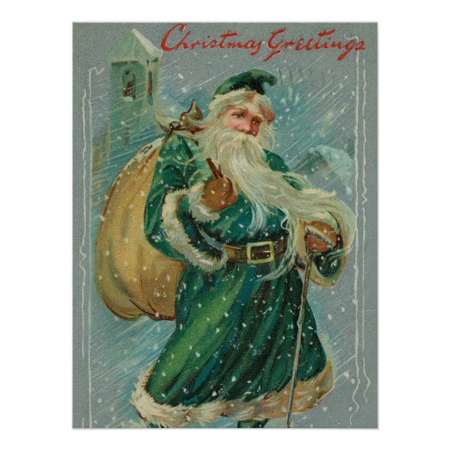 Póster Tarjetas de Navidad de Papá Noel Retro (Anverso)