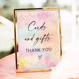 Póster Tarjetas de oro y regalos Pastel Rainbow Rótulo de