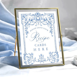 Póster Tarjetas de Receta Azul Floral de Gracia Ornate Vi