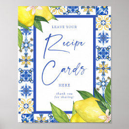 Póster Tarjetas de receta Blue Tiles Lemons Bridal Shower
