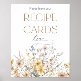 Póster Tarjetas de receta para ducha de novia con flores