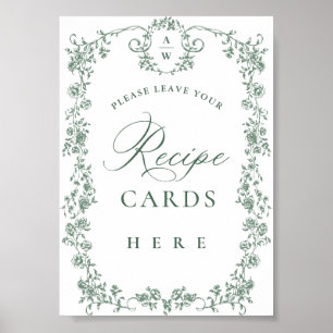 Póster Tarjetas de Receta Verde de Flor para Ornate Grace