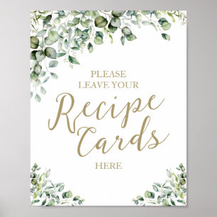 Póster Tarjetas de Recetas de Ducha de Novia de Verde con