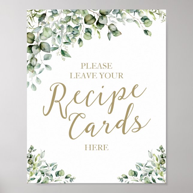 Póster Tarjetas de Recetas de Ducha de Novia de Verde con (Frente)