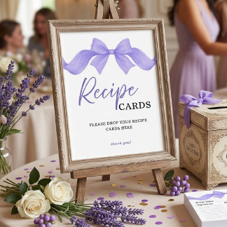 Póster Tarjetas de Recetas de Lazo Morado Elegante Letrer