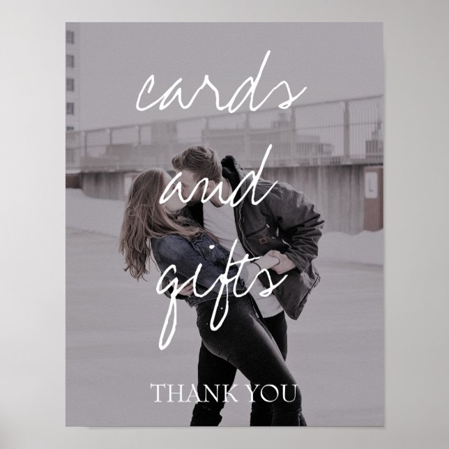 Póster Tarjetas de regalo con caligrafía blanca y foto de (Frente)