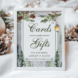Póster Tarjetas de regalo de linterna de árboles de pino 
