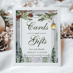 Póster Tarjetas de regalo de linterna de árboles de pino 