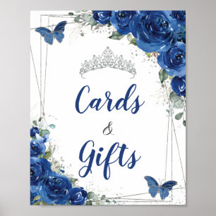 Póster Tarjetas de regalo de Quinceañera de mariposa flor
