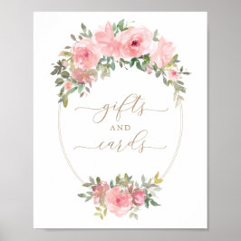 Póster Tarjetas de regalo Rótulo color rosa Floral verde 
