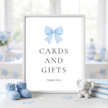 Tarjetas de regalos con lazo de gingham azul para 