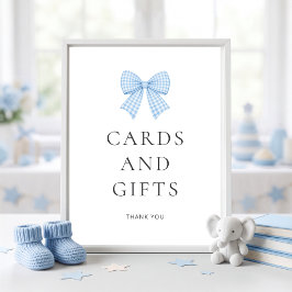 Póster Tarjetas de regalos con lazo de gingham azul para