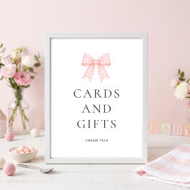 Póster Tarjetas de regalos con lazo de gingham rosa para
