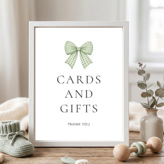 Póster Tarjetas de regalos con lazo de gingham verde salv