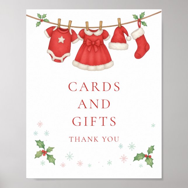 Póster Tarjetas de regalos de Navidad en tendedero Cumple (Frente)
