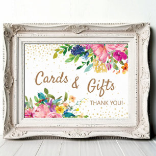 Póster Tarjetas De Regalos Florales Rosados Baby Shower