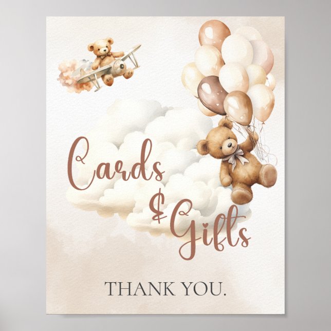 Póster TARJETAS DE Rótulo Baby Shower Y BOMBAS DE Oso (Frente)