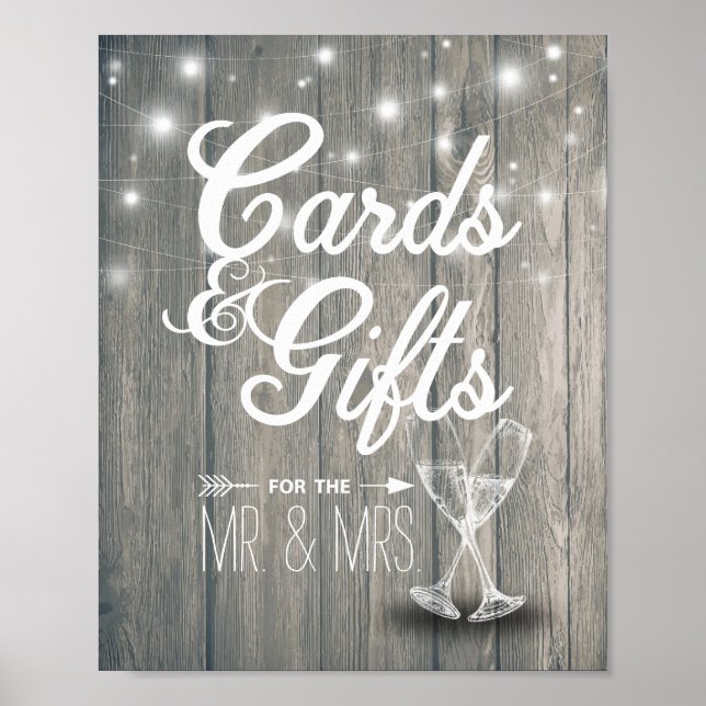 Póster Tarjetas de Rótulo boda y regalos Champán Gafas Ma (Frente)