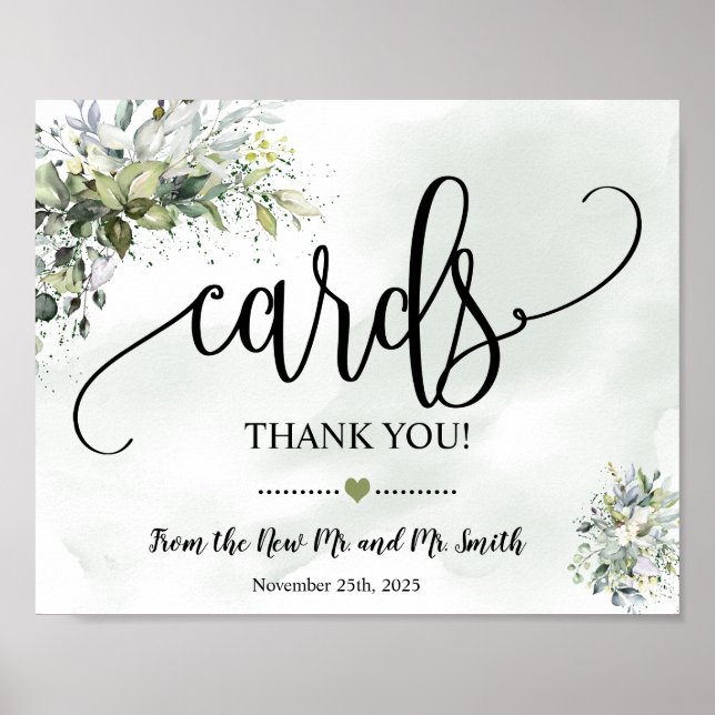 Póster Tarjetas de señaligen de ducha de boda de eucalipt (Frente)