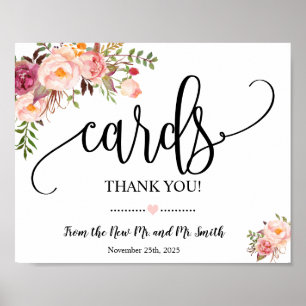 Póster Tarjetas de señaligen de ducha de boda recepción f