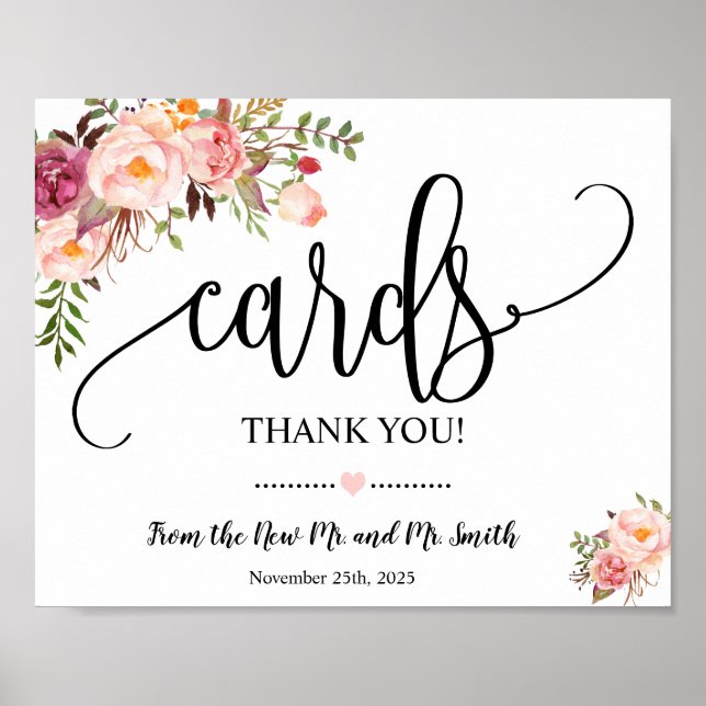 Póster Tarjetas de señaligen de ducha de boda recepción f (Frente)