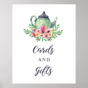 Póster Tarjetas de tetera de acuarela y letrero de regalo