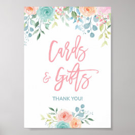 Póster Tarjetas Floral Pastel y Regalos Ducha Rótulo de m