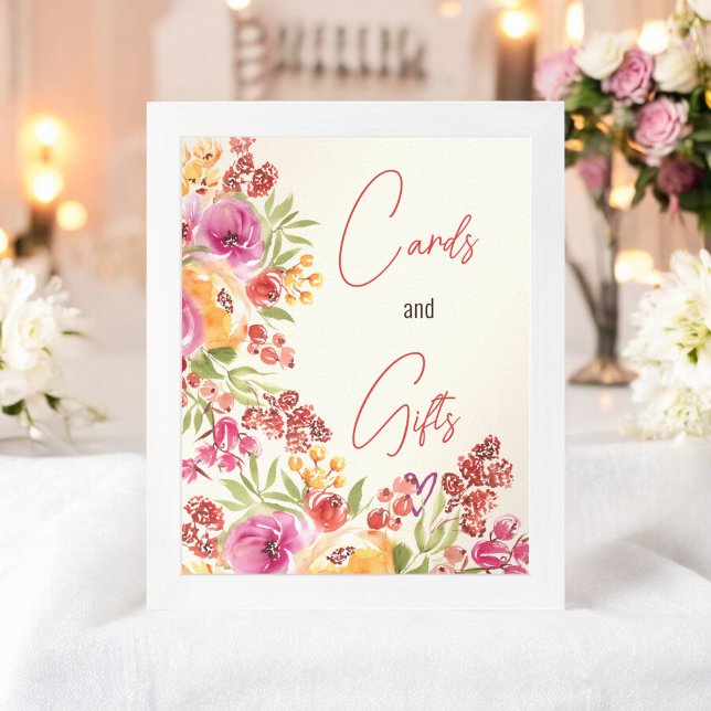 Póster Tarjetas Florales Boho Pintadas A Mano Regalos De  (Hand-Painted Boho Floral Cards Gifts Bridal Shower Poster)