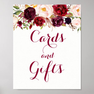 Póster Tarjetas Florales Rojas de Borgoña y Regalos Póste