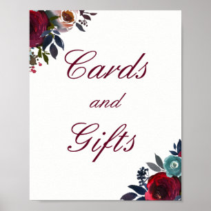 Póster Tarjetas Florales Rojas De Borgoña Y Regalos Poste