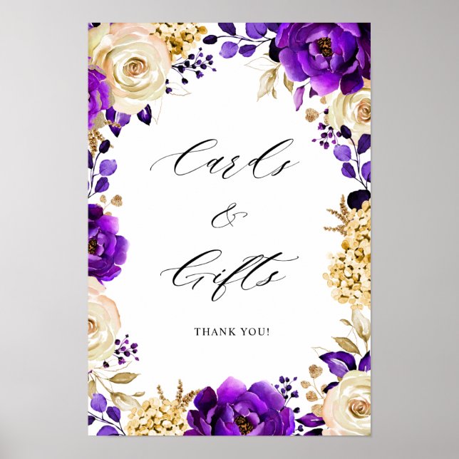 Póster Tarjetas florales Royal Purple Violet Gold (Frente)