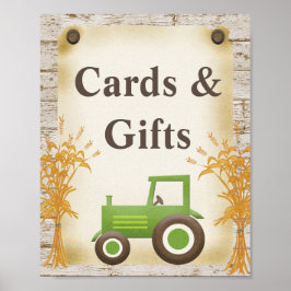 Póster Tarjetas Green Tractor y Regalos Rótulo Baby Showe