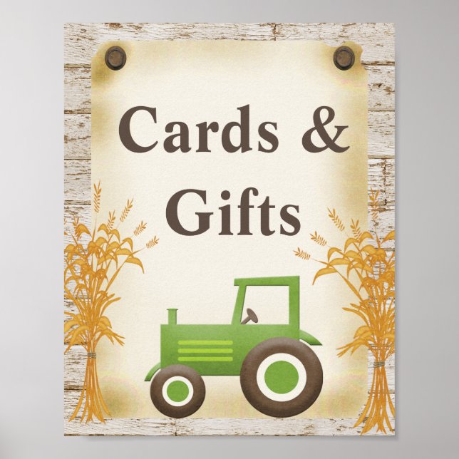 Póster Tarjetas Green Tractor y Regalos Rótulo Baby Showe (Frente)