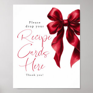 Póster Tarjetas Recetativas Red Bow Bridal Shower Rótulo