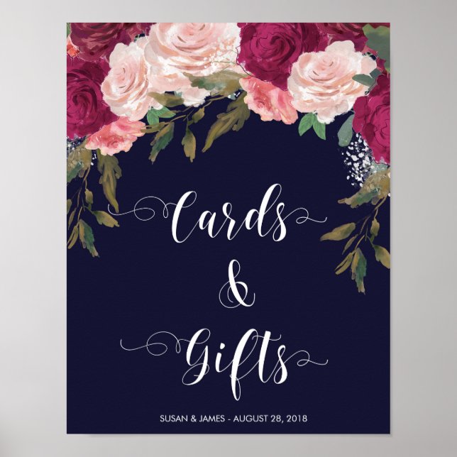 Póster Tarjetas Regalos bodas señalizan flores rosadas de (Frente)