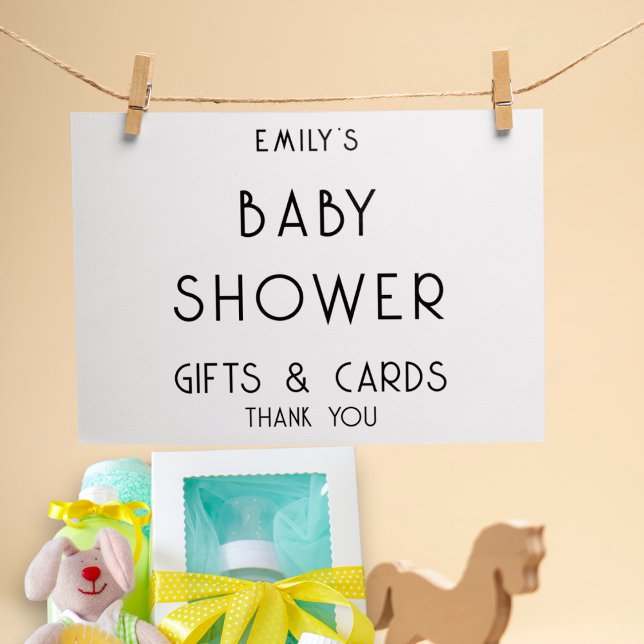 Póster Tarjetas simples de regalo en blanco negro Baby Sh (Available digitally and printed)