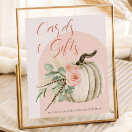 Póster Tarjetas y mesa de regalos de calabaza de acuarela